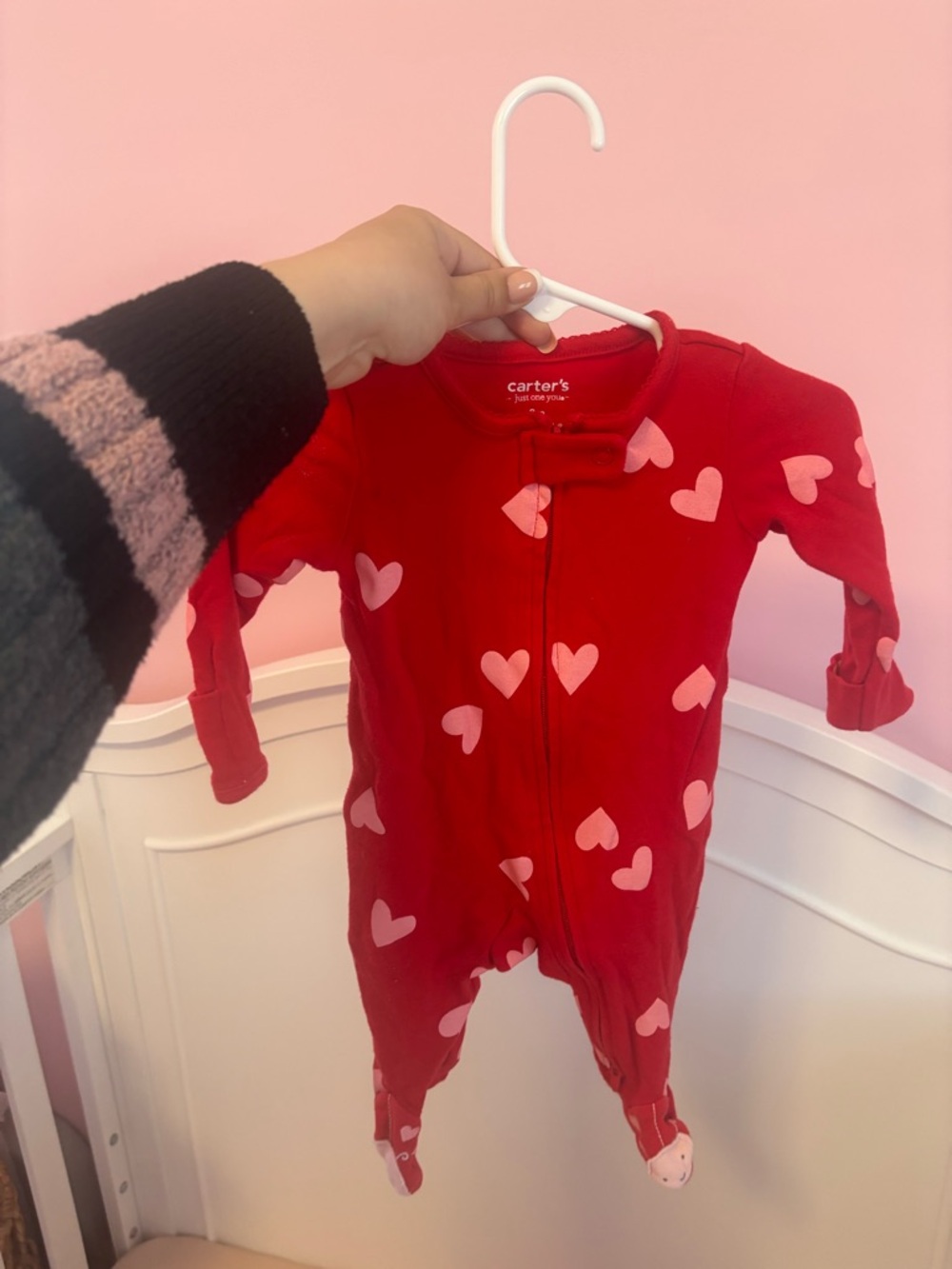 Carter's Red Footed One-Piece with Pink Hearts